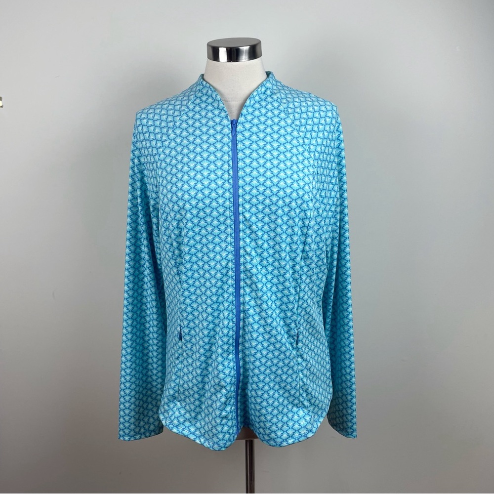 Sigrid Olsen Golf Tennis Blue White Floral Long Sleeve Full Zip Top Jacket